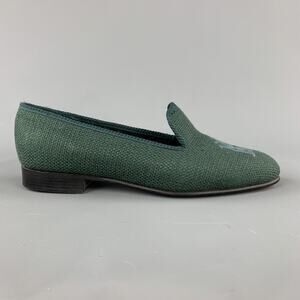 SHIPTON Size 8 Forest Green Woven Silk Embroidery Slippers Loafers